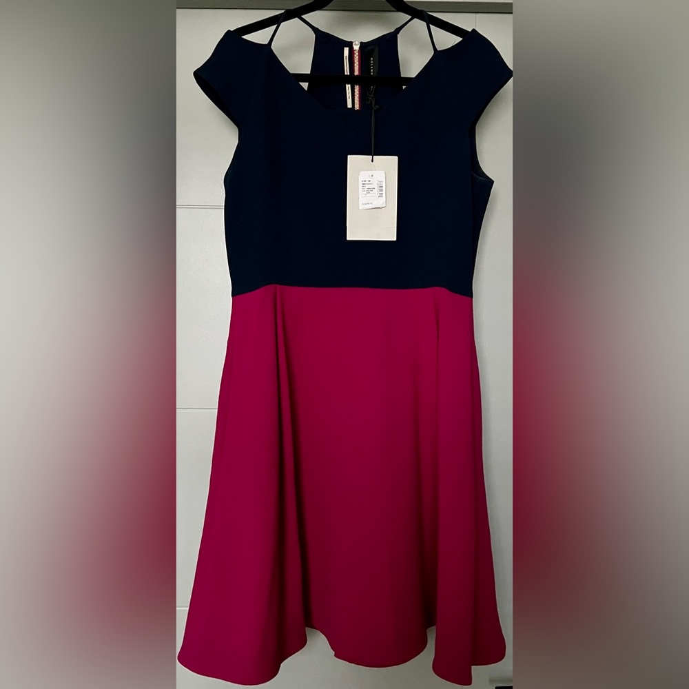 Roland Mouret Natan Dress Orchid Pink / Navy - Size 12 - NWT